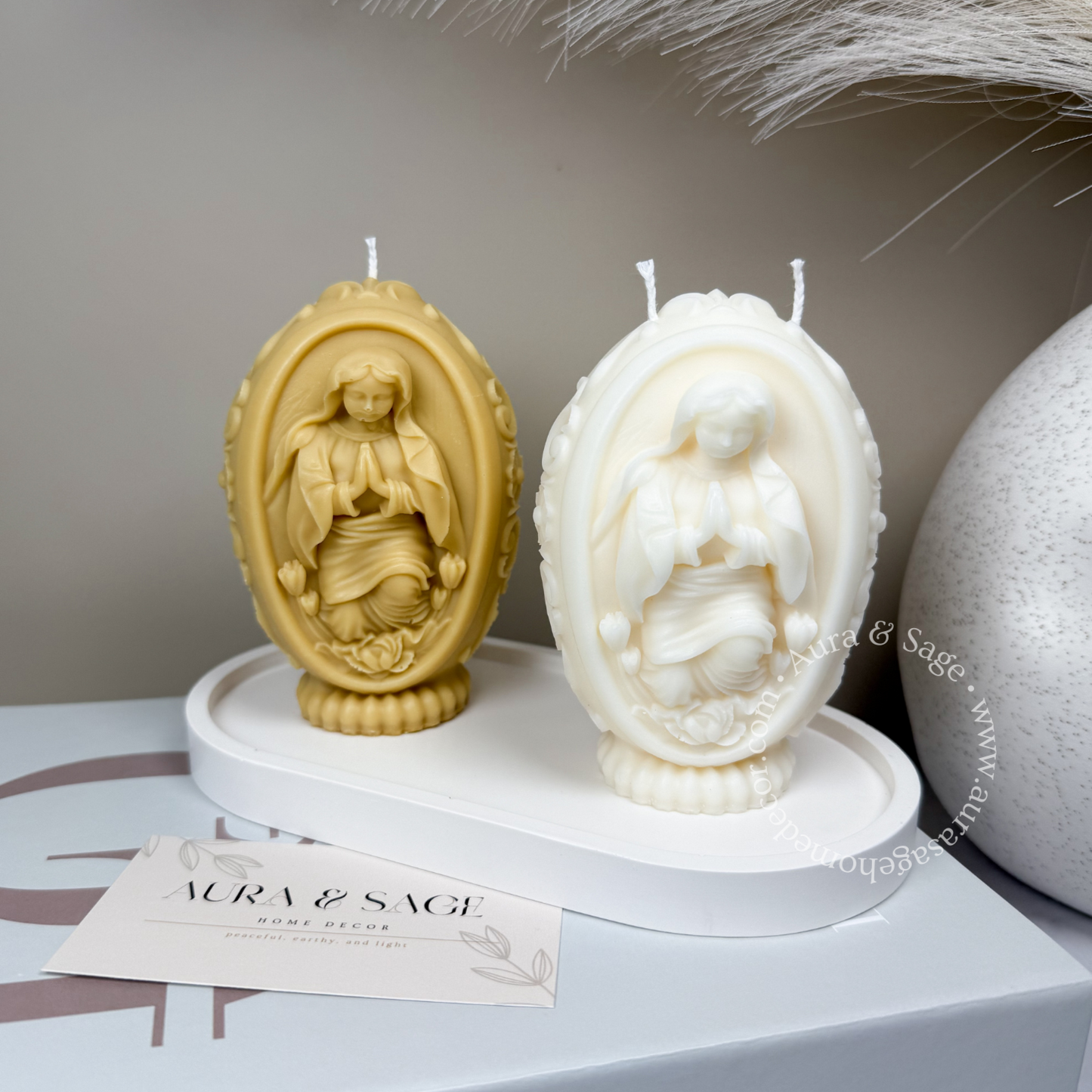 Virgin Mary Easter Egg Pillar Soy Candle