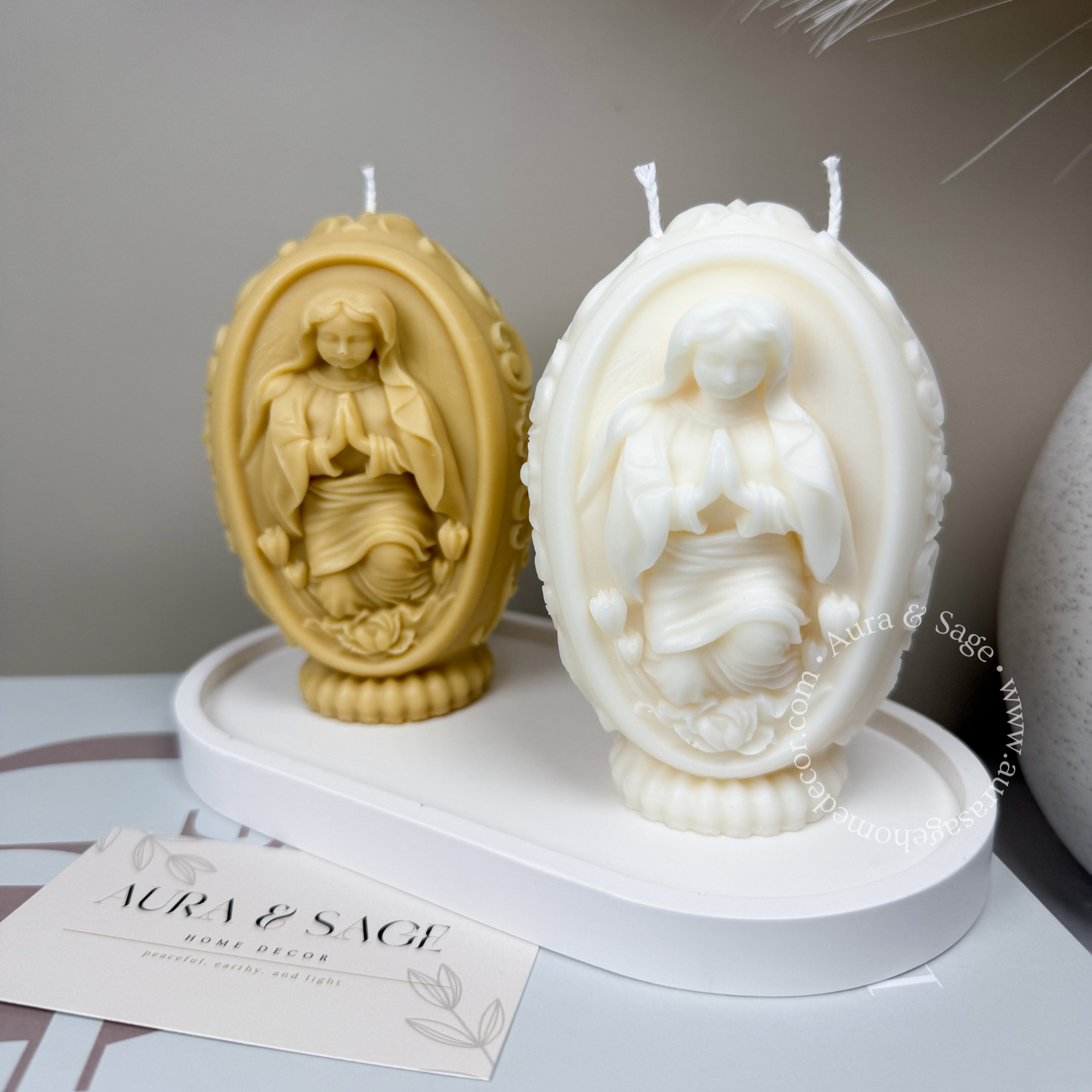 Virgin Mary Easter Egg Pillar Soy Candle