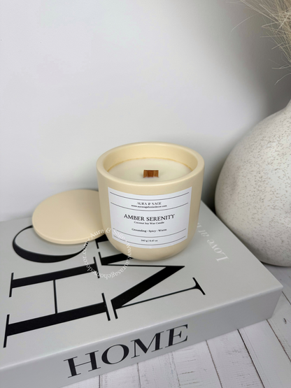 Scented candle in Jesmonite jar with lid.