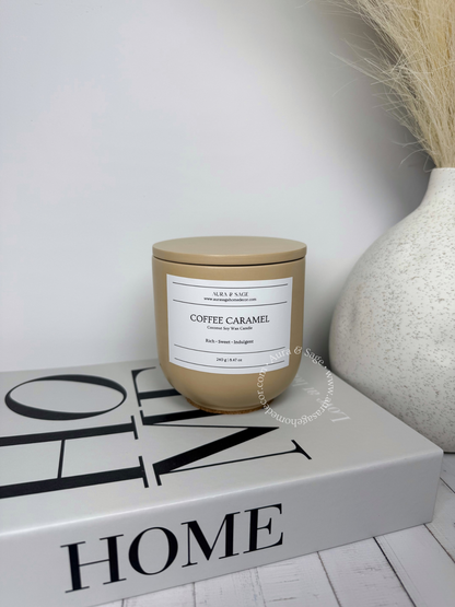 Scented candle in Jesmonite jar with lid.