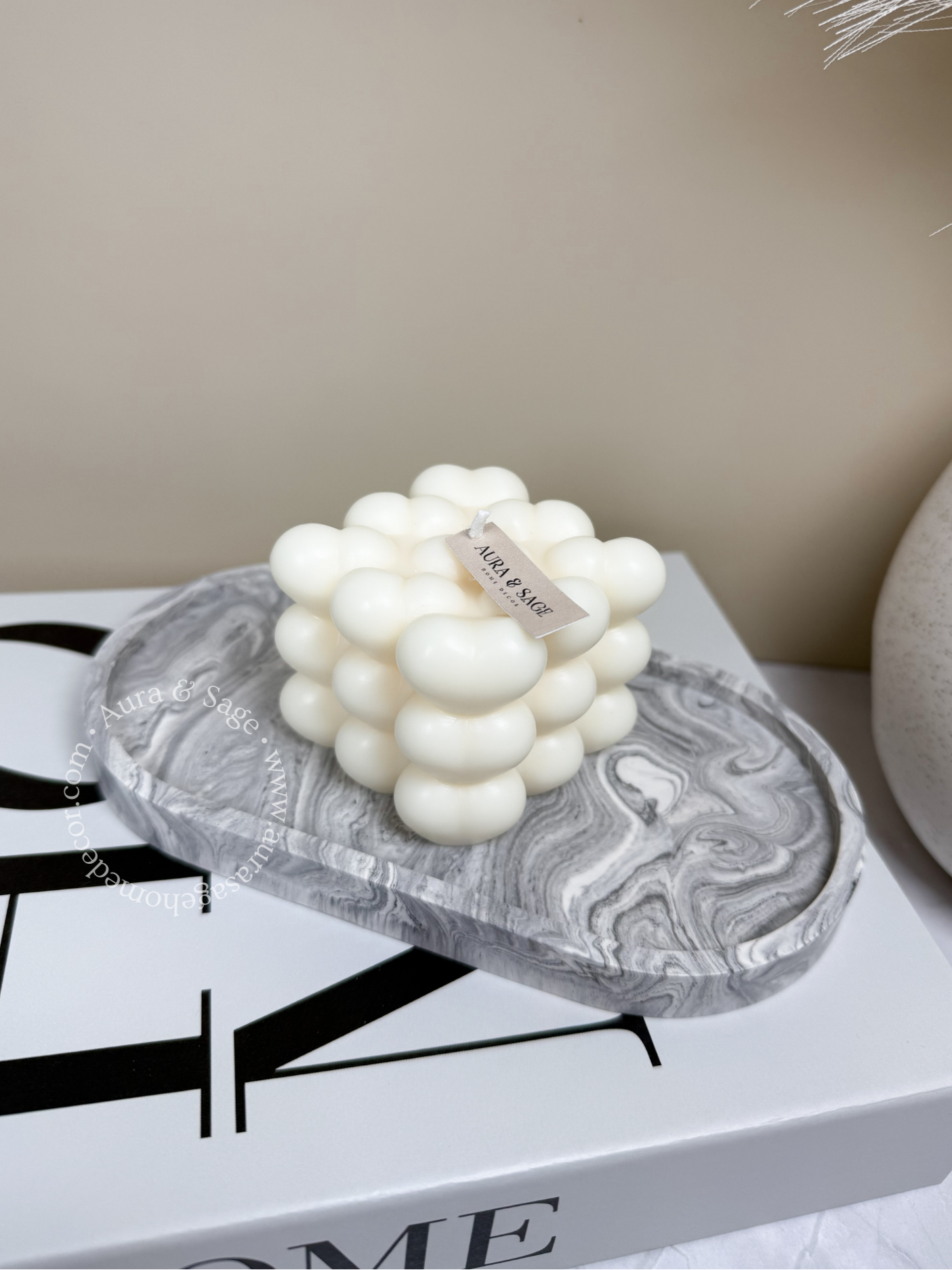 Heart Bubbles Cube Pillar Soy Candle