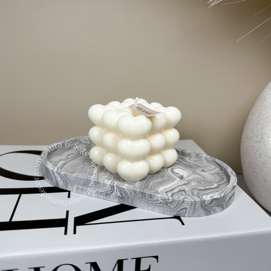 Heart Bubbles Cube Pillar Soy Candle