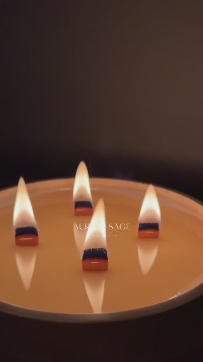 Lumo | Luxe 4-Wick Wooden Candle | Coconut-Apricot Wax Candle | Luxury Jesmonite Bowl Candle | Aesthetic Home Decor