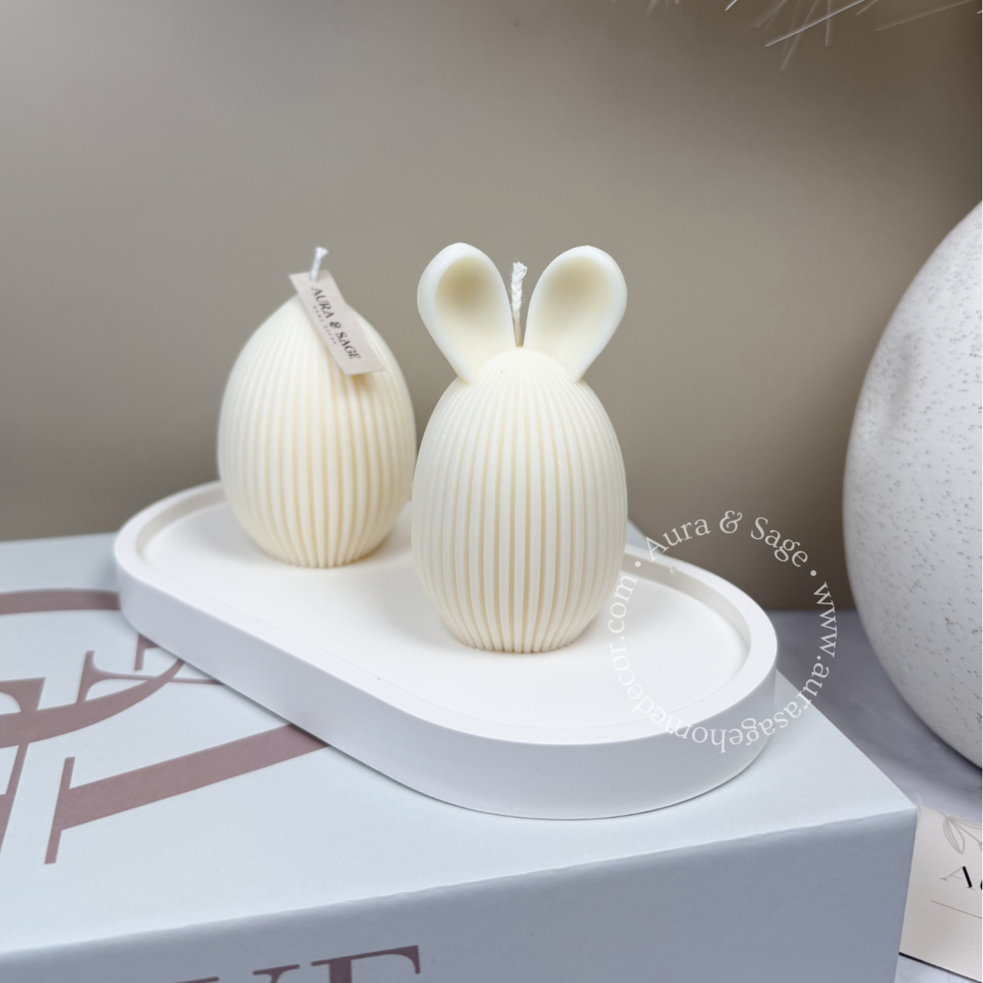 Rabbit Ribbed Egg Pillar Soy Candle
