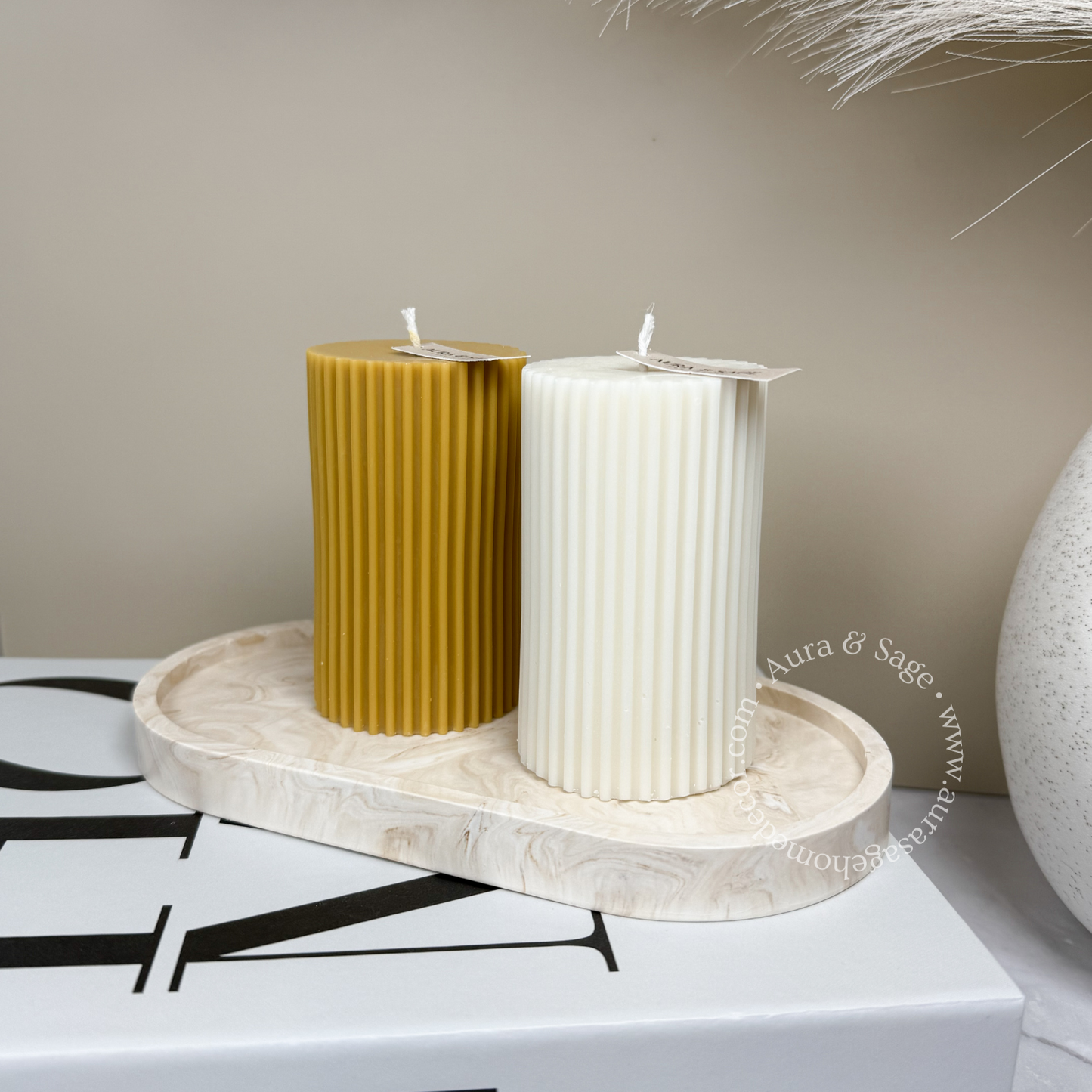 Column Ribbed Pillar Soy Candle | Small