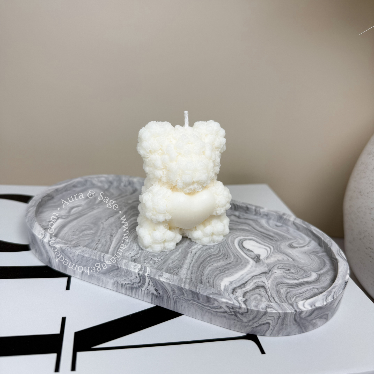Rose Bear With Heart Pillar Soy Candle