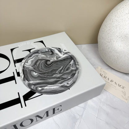 Round Marble Coaster | Black Marble