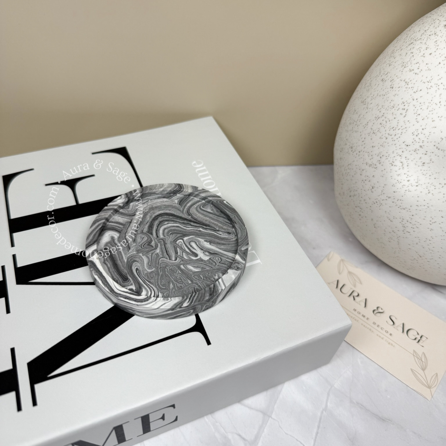 Round Marble Coaster | Black Marble