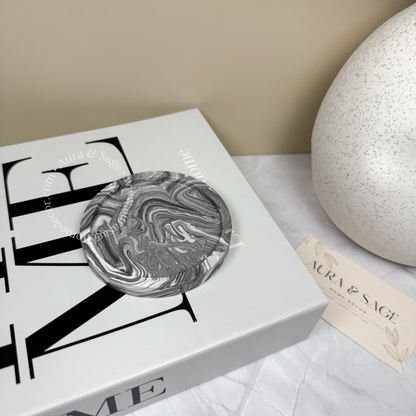 Round Marble Coaster | Black Marble