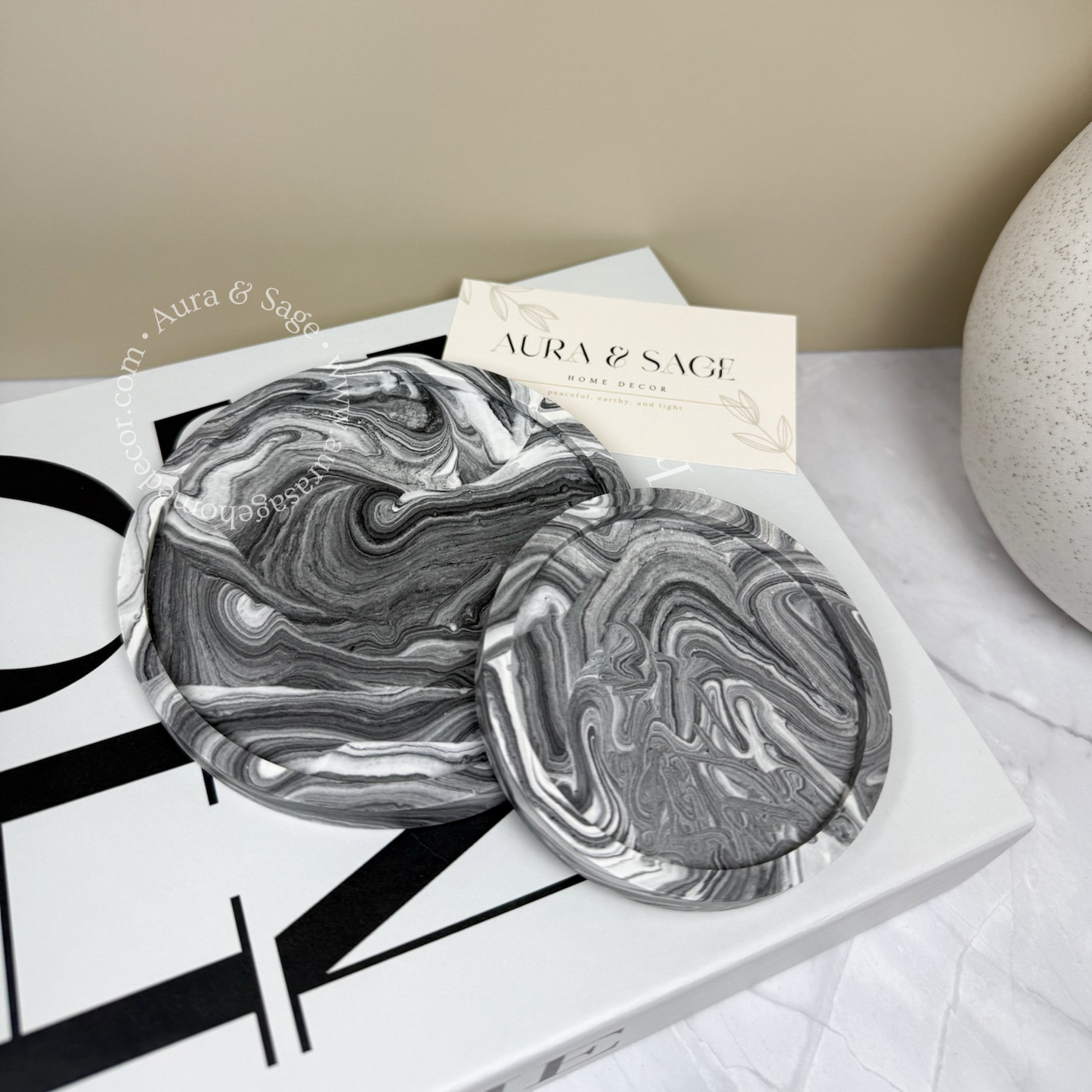 Round Marble Coaster | Black Marble