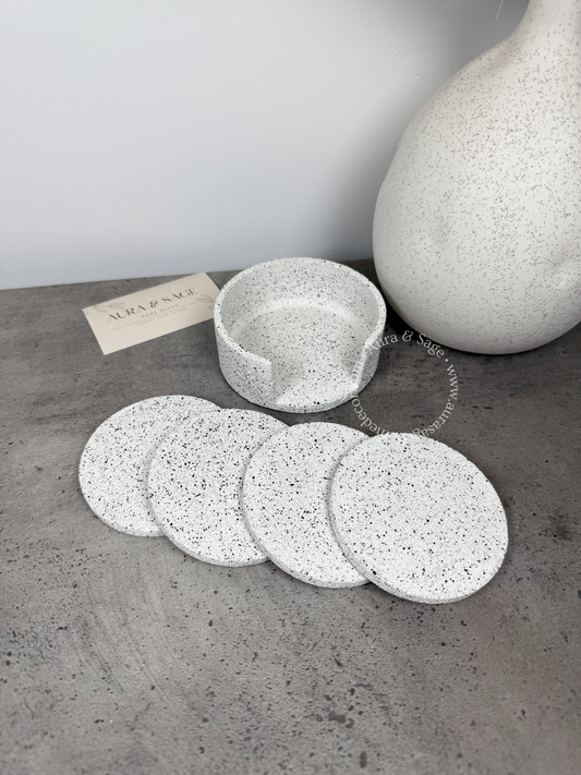 Silver grey granite coasters with holder.