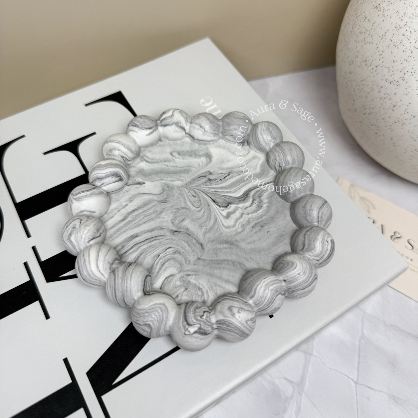 Small Bubbles Coaster | Trinket tray | Grey Marble