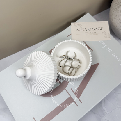 Ribbed Jewelry Jar with Pointed Lid